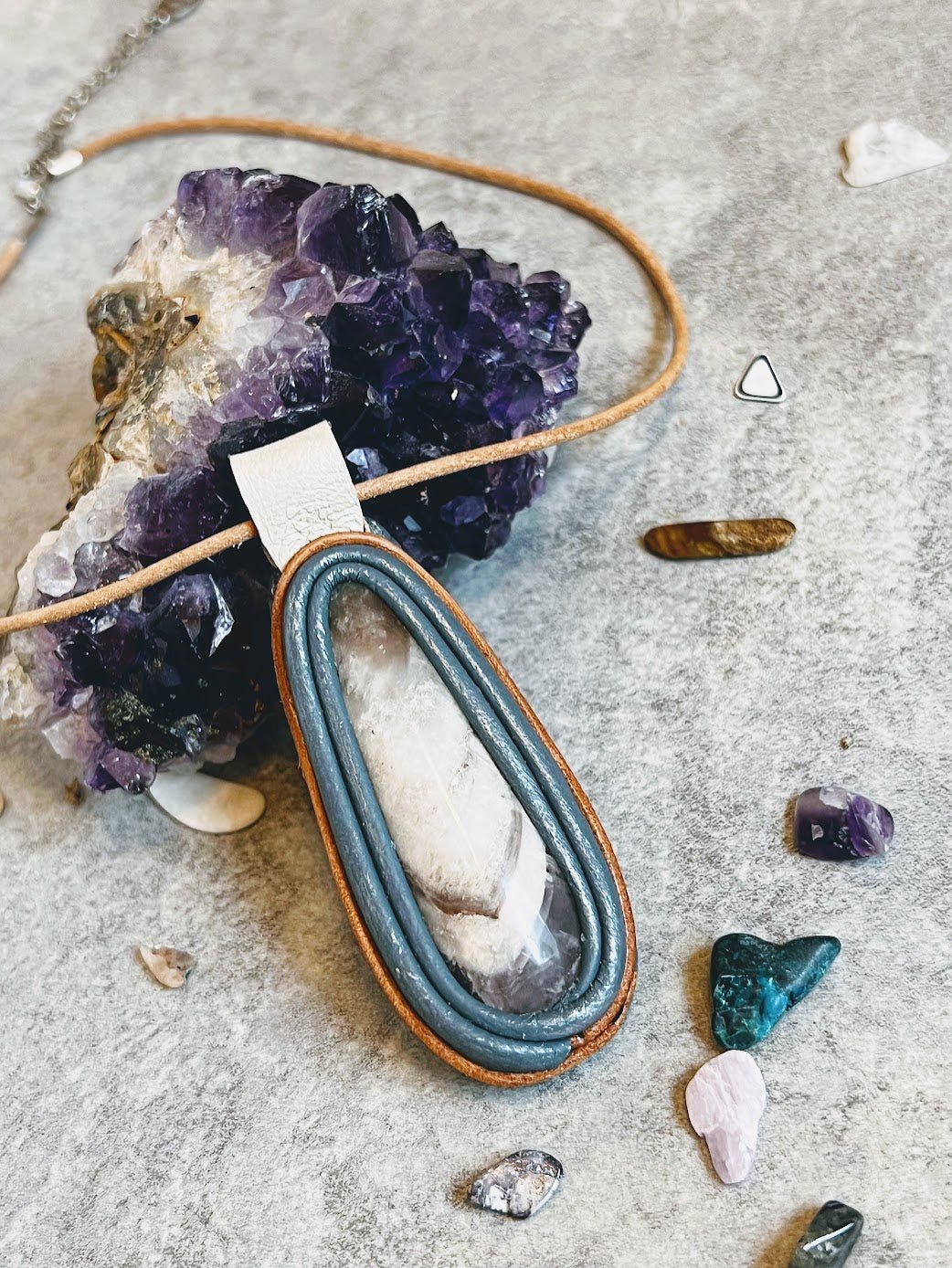 Amethyst leather necklace - DivineGemCat