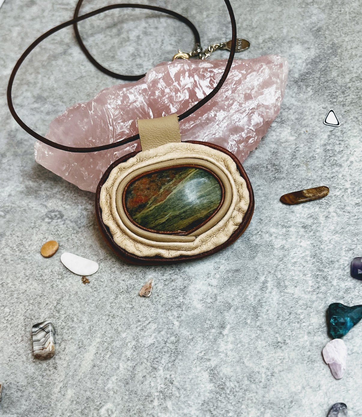 Unakite leather Necklace - DivineGemCat