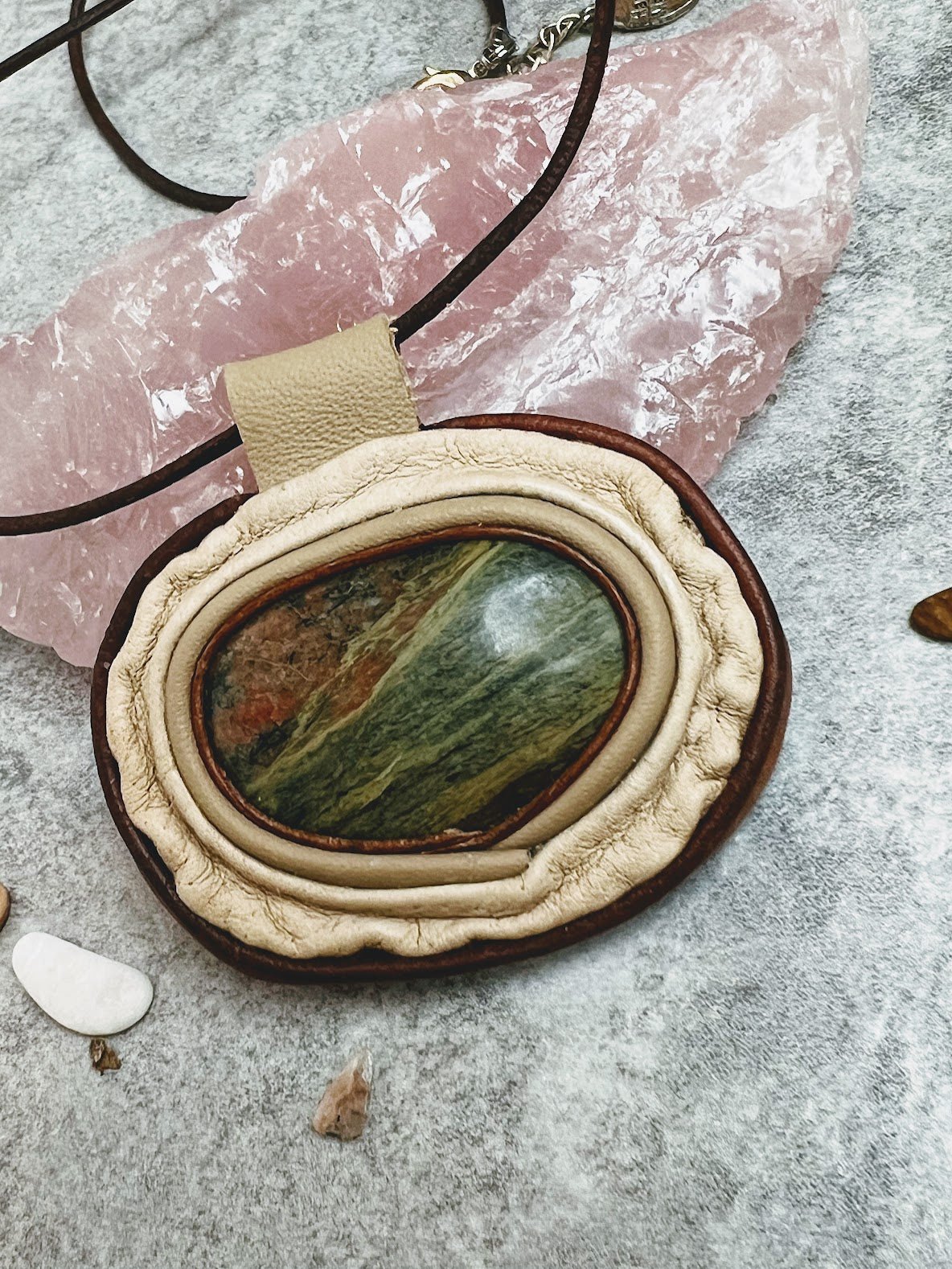 Unakite leather Necklace - DivineGemCat