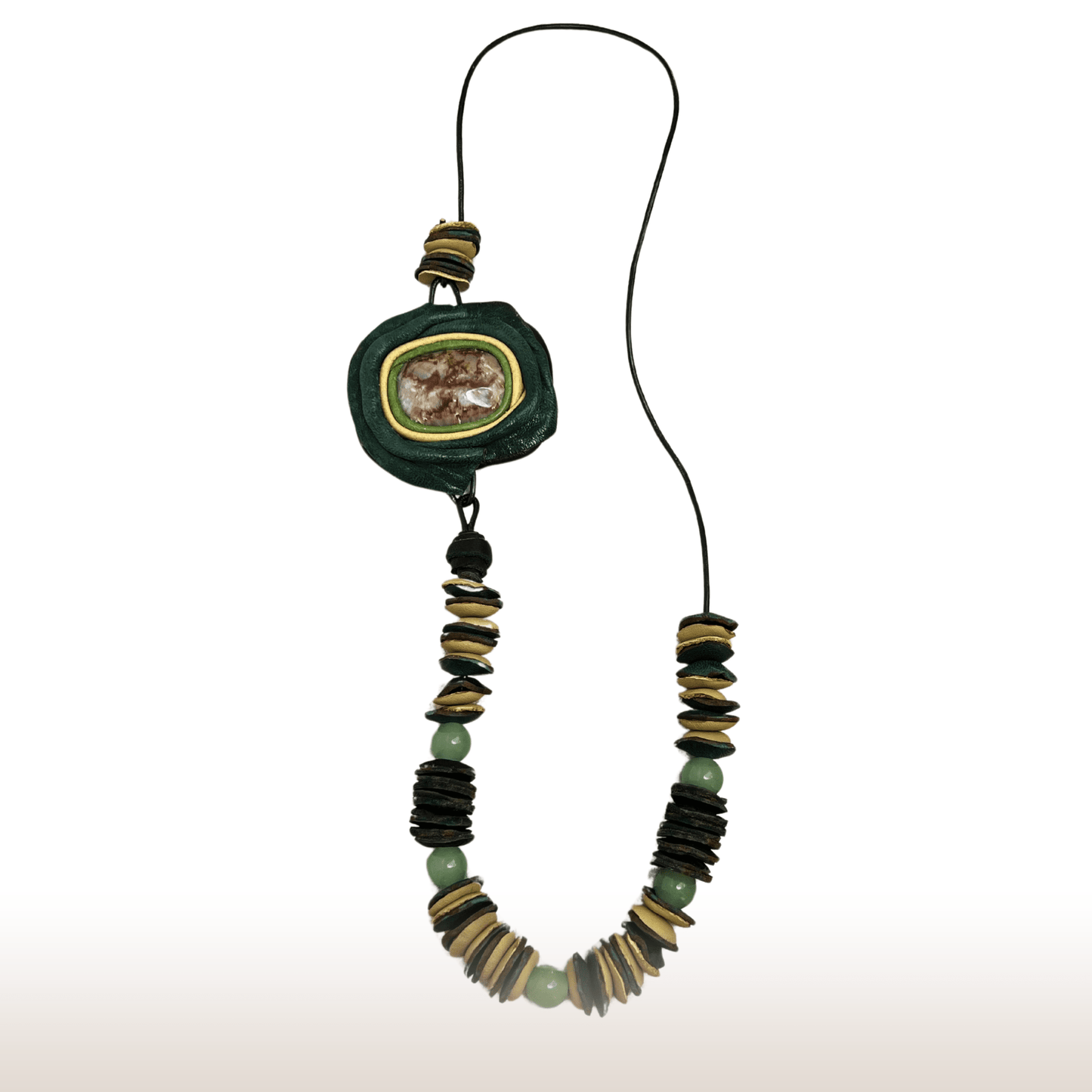 Leather Necklace with Natural Stone and Aventurine Beads - DivineGemCat