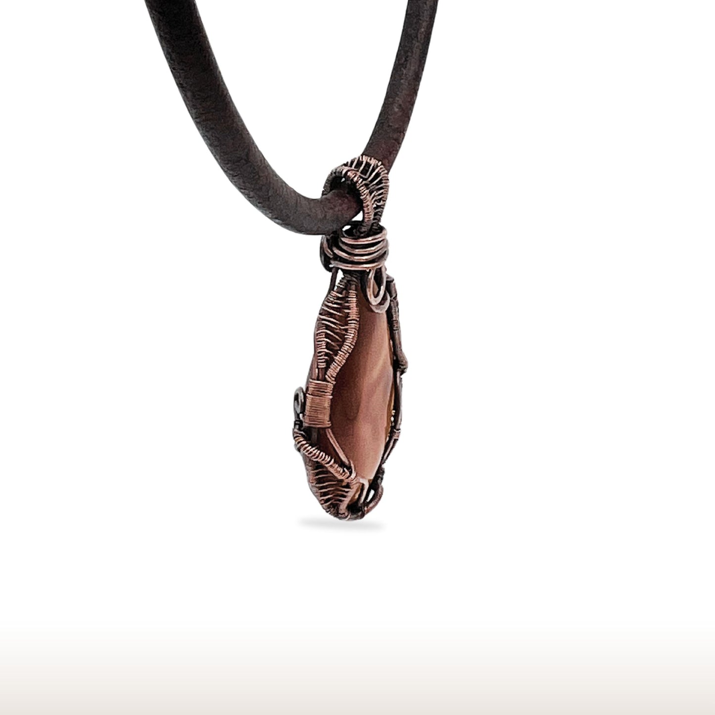 Copper Wire Wrapped Gemstone Natural Agate Leather Necklace - DivineGemCat