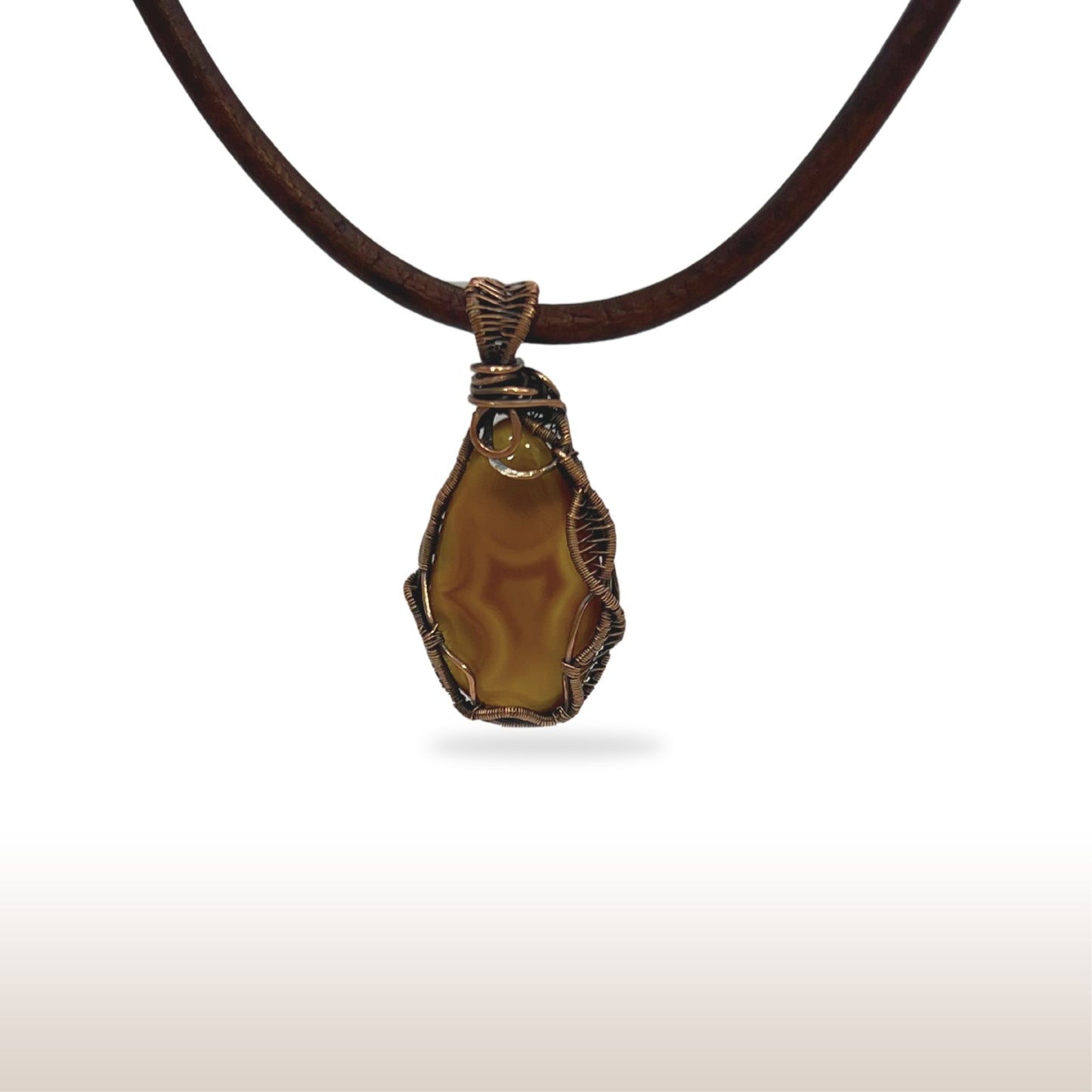 Copper Wire Wrapped Gemstone Natural Agate Leather Necklace - DivineGemCat