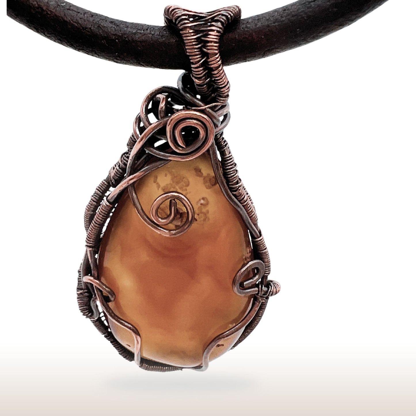 Copper Wire Wrapped Gemstone Natural Agate Leather Necklace - DivineGemCat