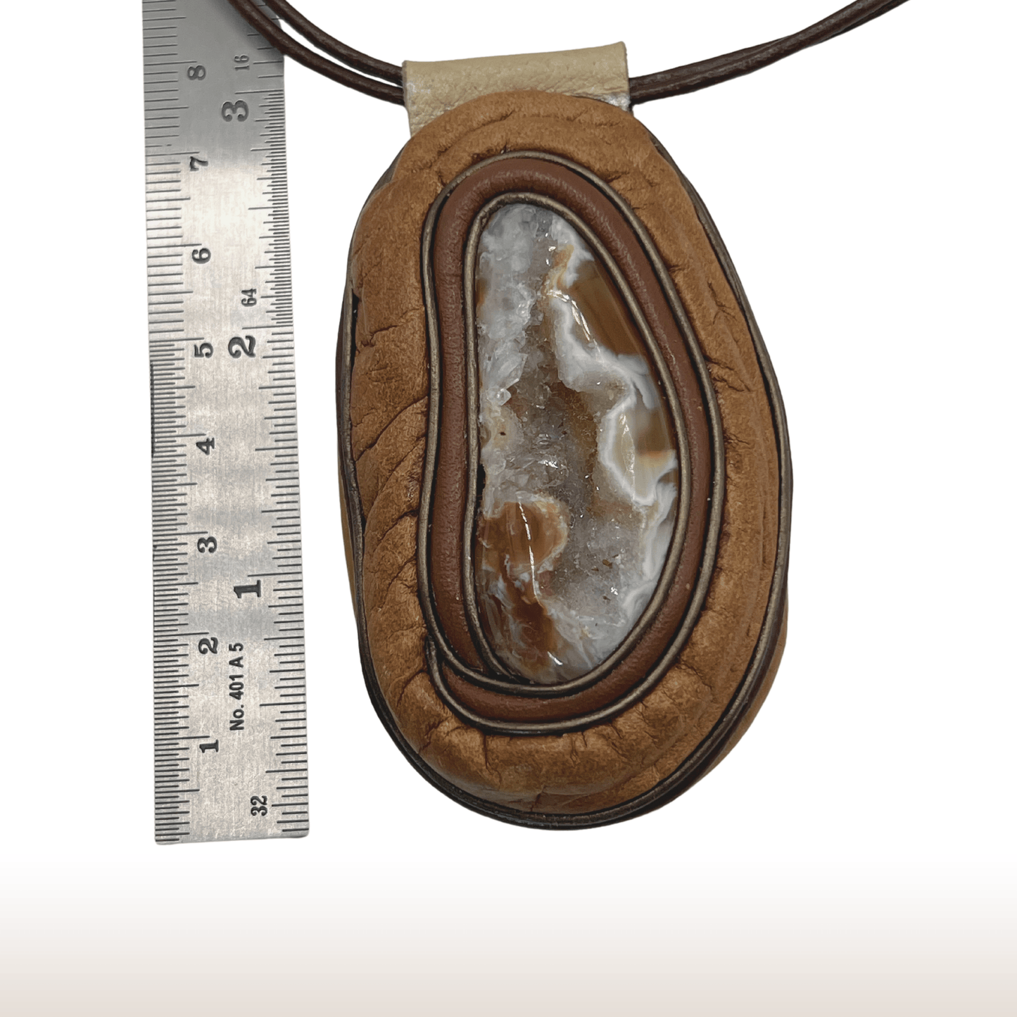 Druzy Agate Leather Necklace - DivineGemCat