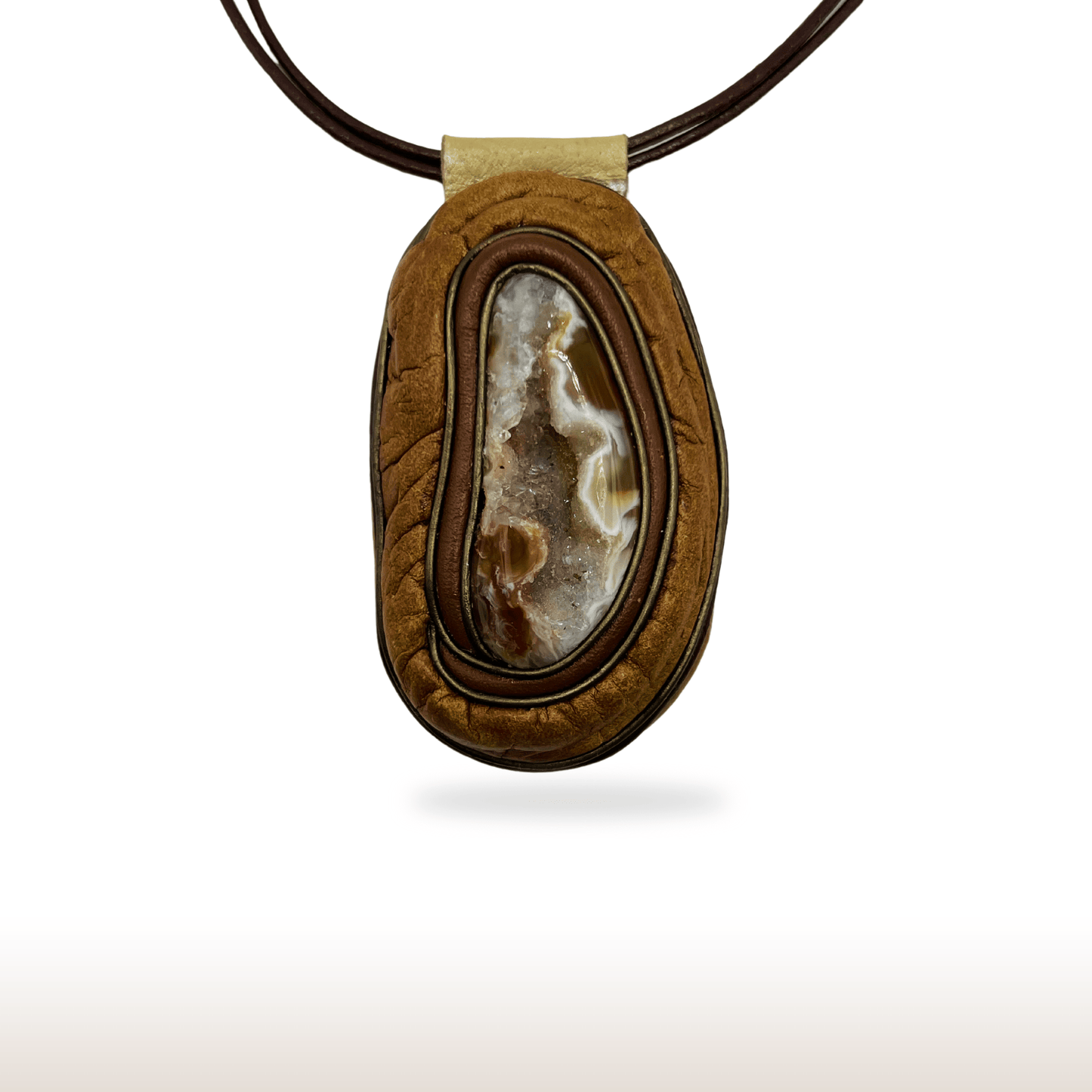 Druzy Agate Leather Necklace - DivineGemCat