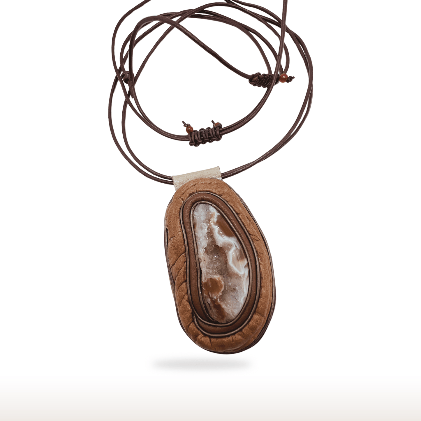 Druzy Agate Leather Necklace - DivineGemCat