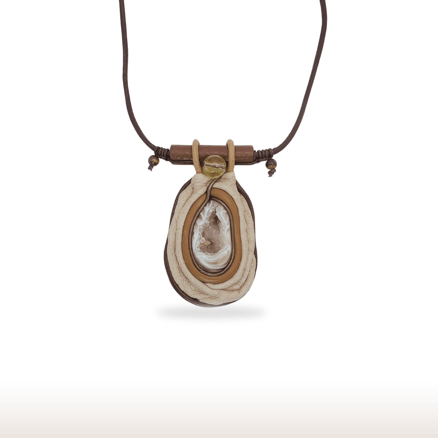 Druzy Agate Leather Necklace - DivineGemCat