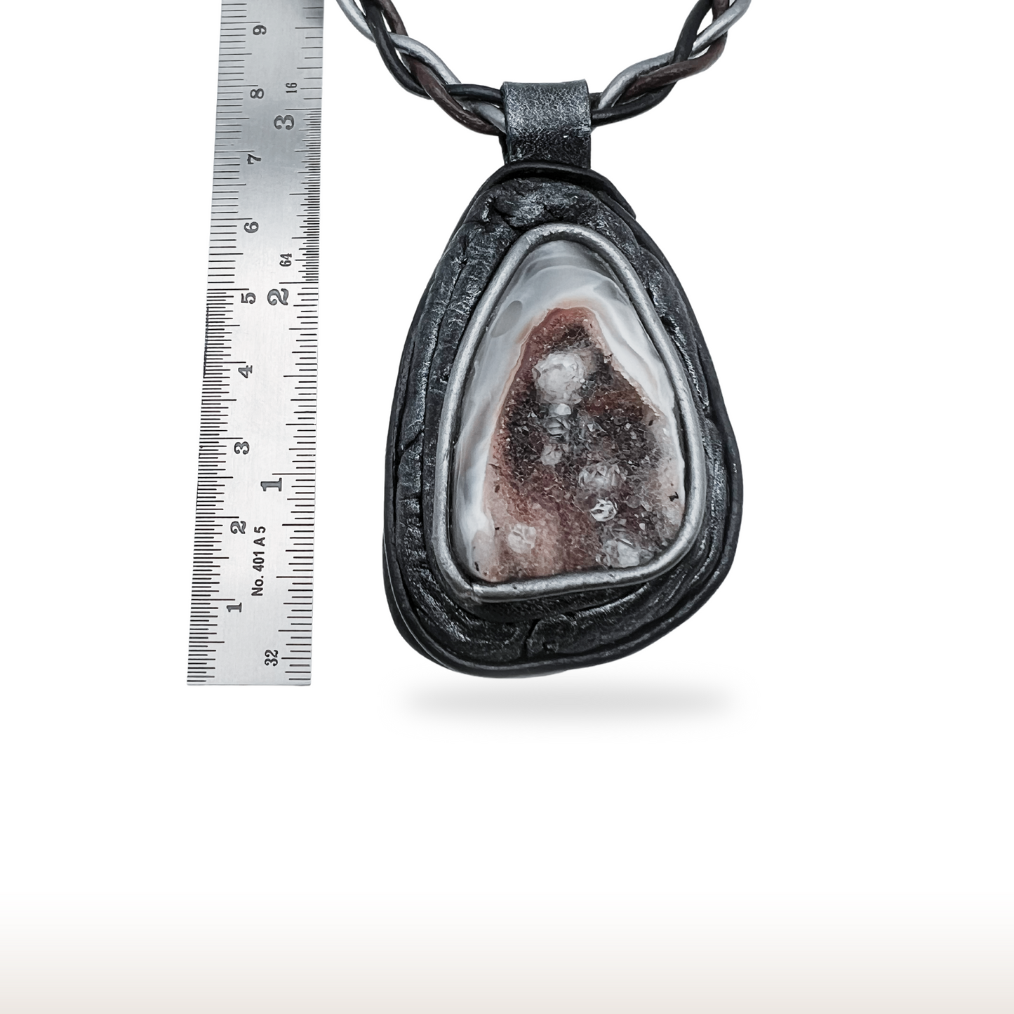 Braided Leather Necklace with Druzy Agate