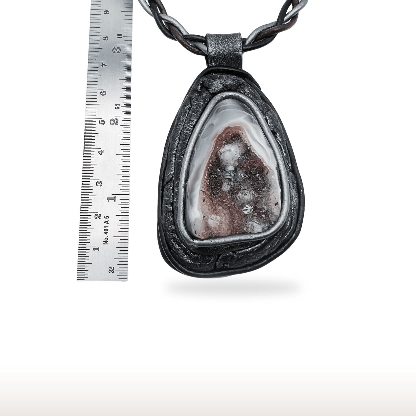 Braided Leather Necklace with Druzy Agate - DivineGemCat