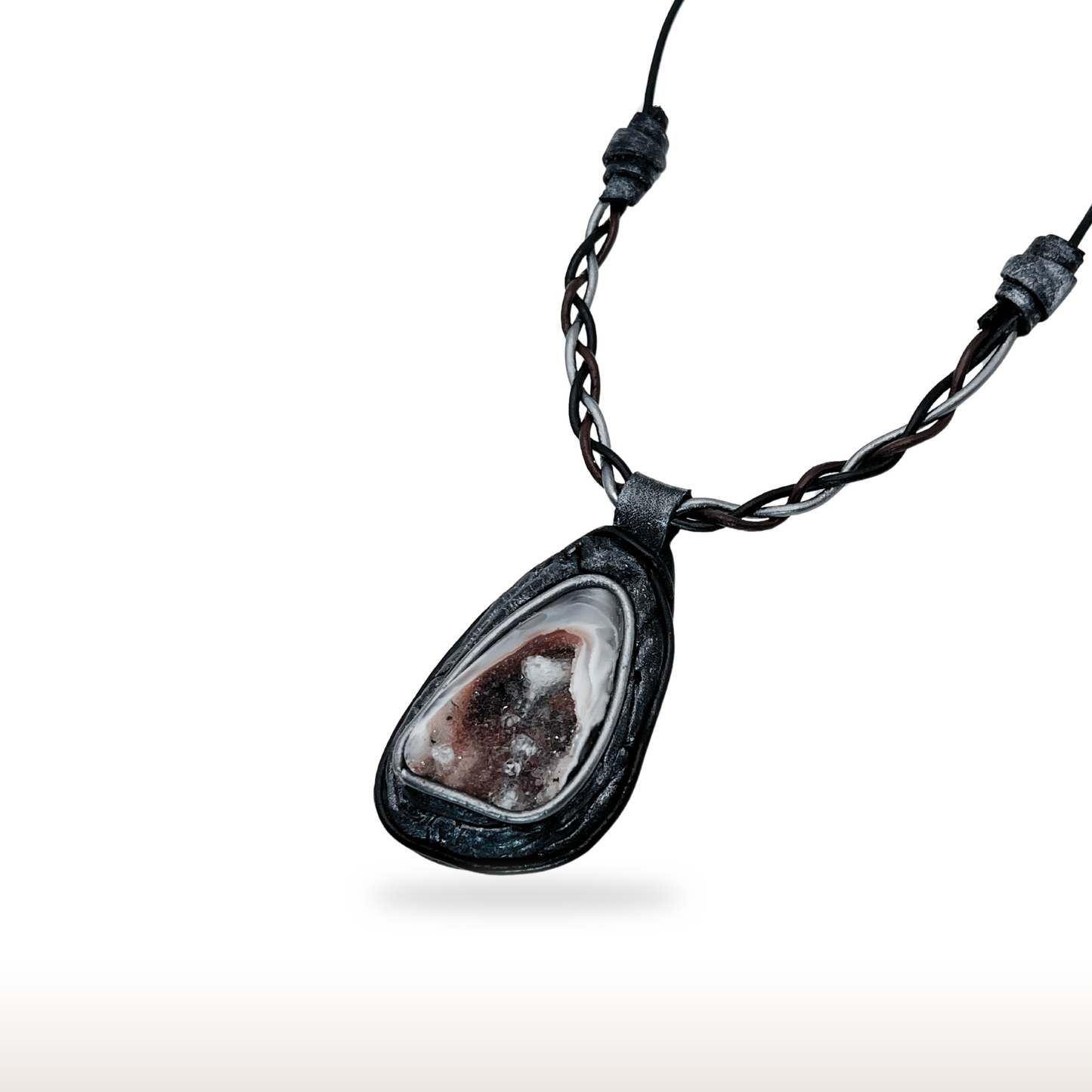Braided Leather Necklace with Druzy Agate