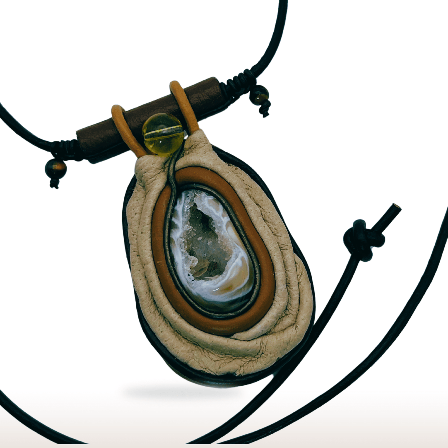 Druzy Agate Leather Necklace - DivineGemCat