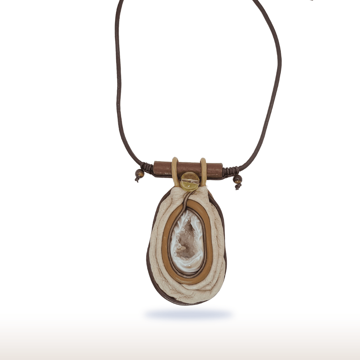 Druzy Agate Leather Necklace - DivineGemCat