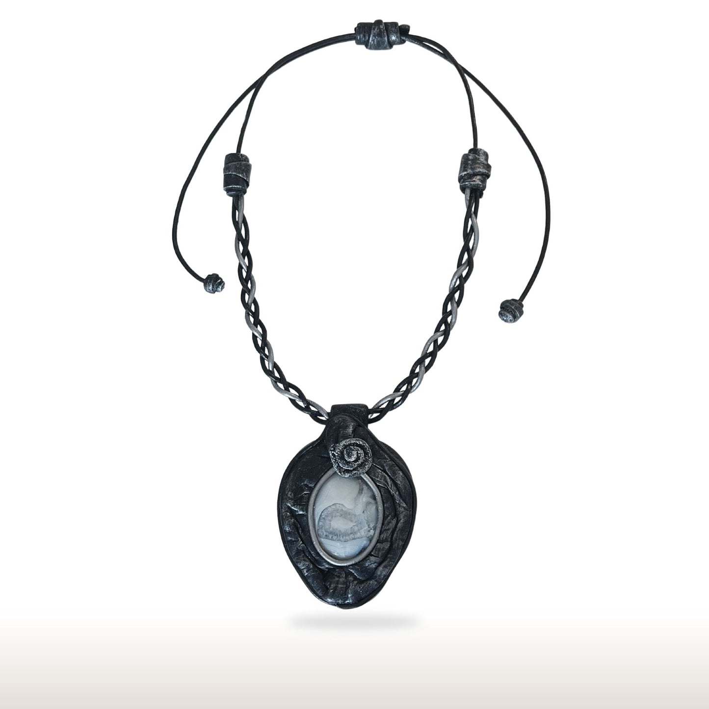 Agate Blossom Leather Necklace - DivineGemCat