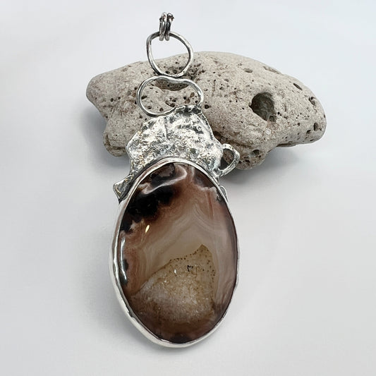 Natural Gemstone Druzy Agate Statement Pendant Artisan Crafted - DivineGemCat