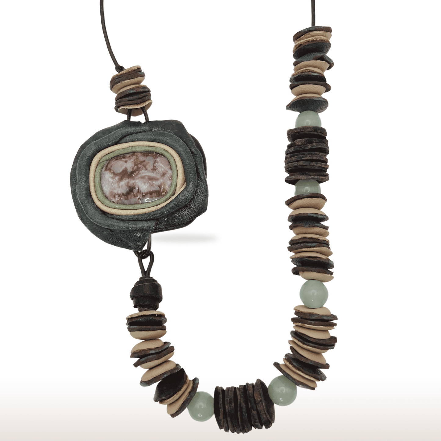 Leather Necklace with Natural Stone and Aventurine Beads - DivineGemCat