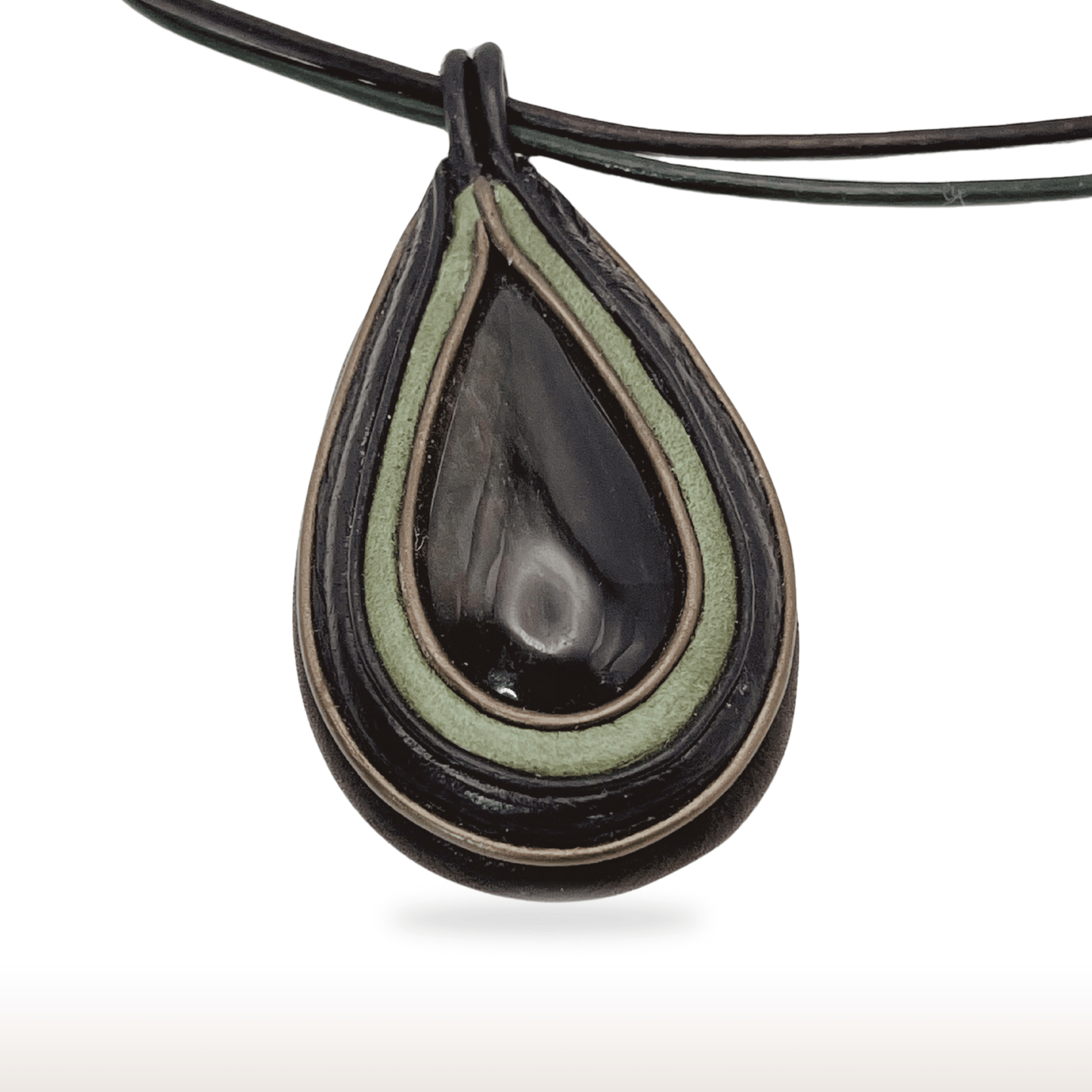 Golden sheen obsidian leather necklace. - DivineGemCat