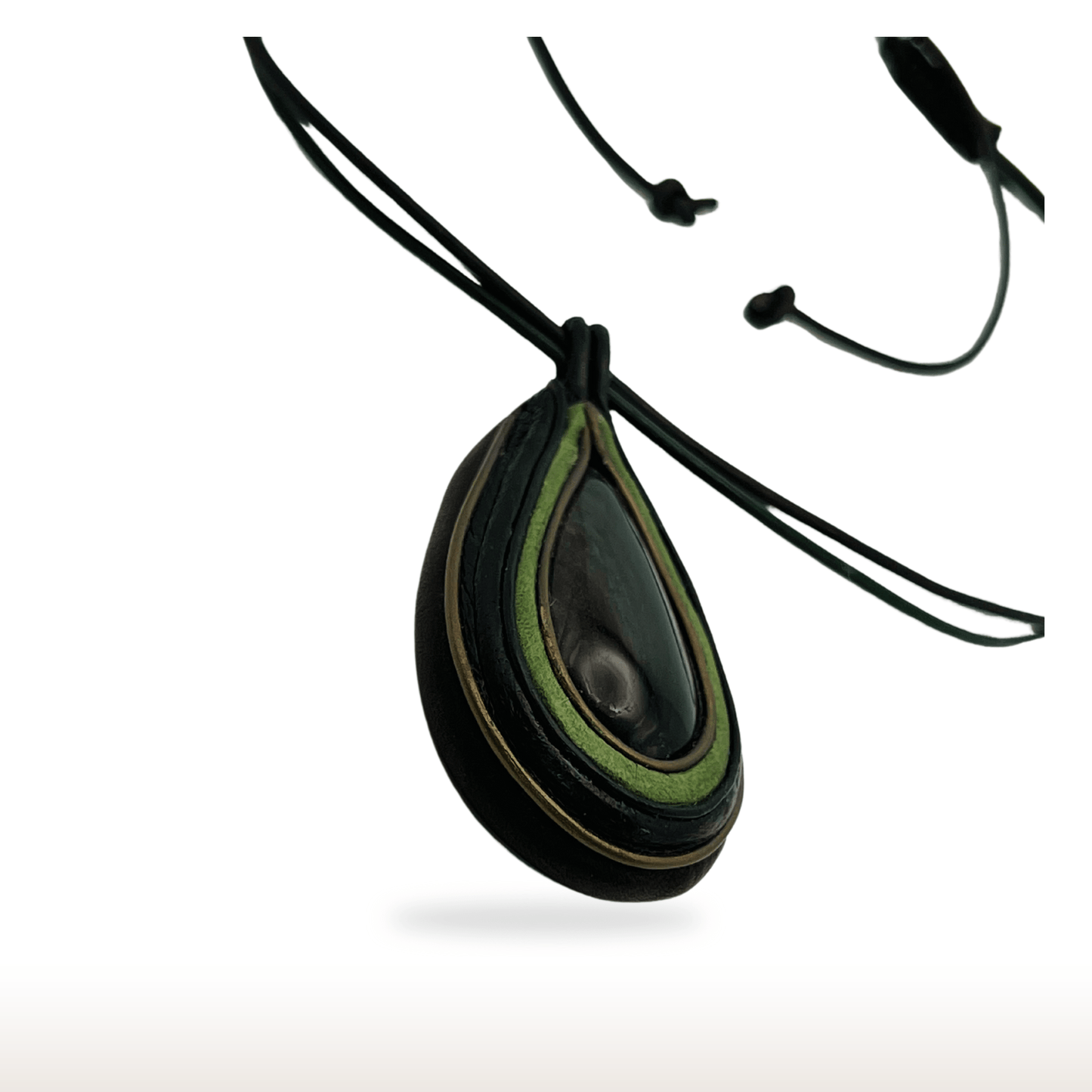 Golden sheen obsidian leather necklace. - DivineGemCat