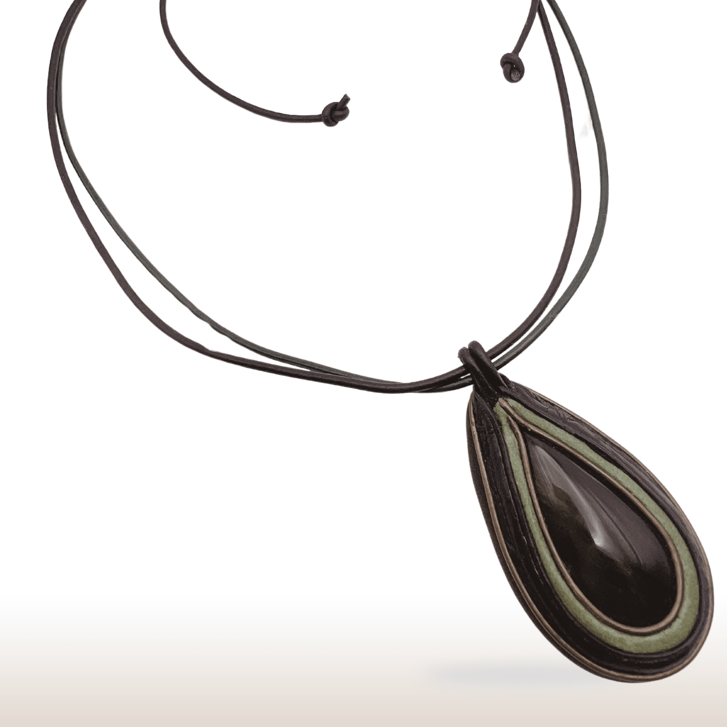 Golden sheen obsidian leather necklace. - DivineGemCat