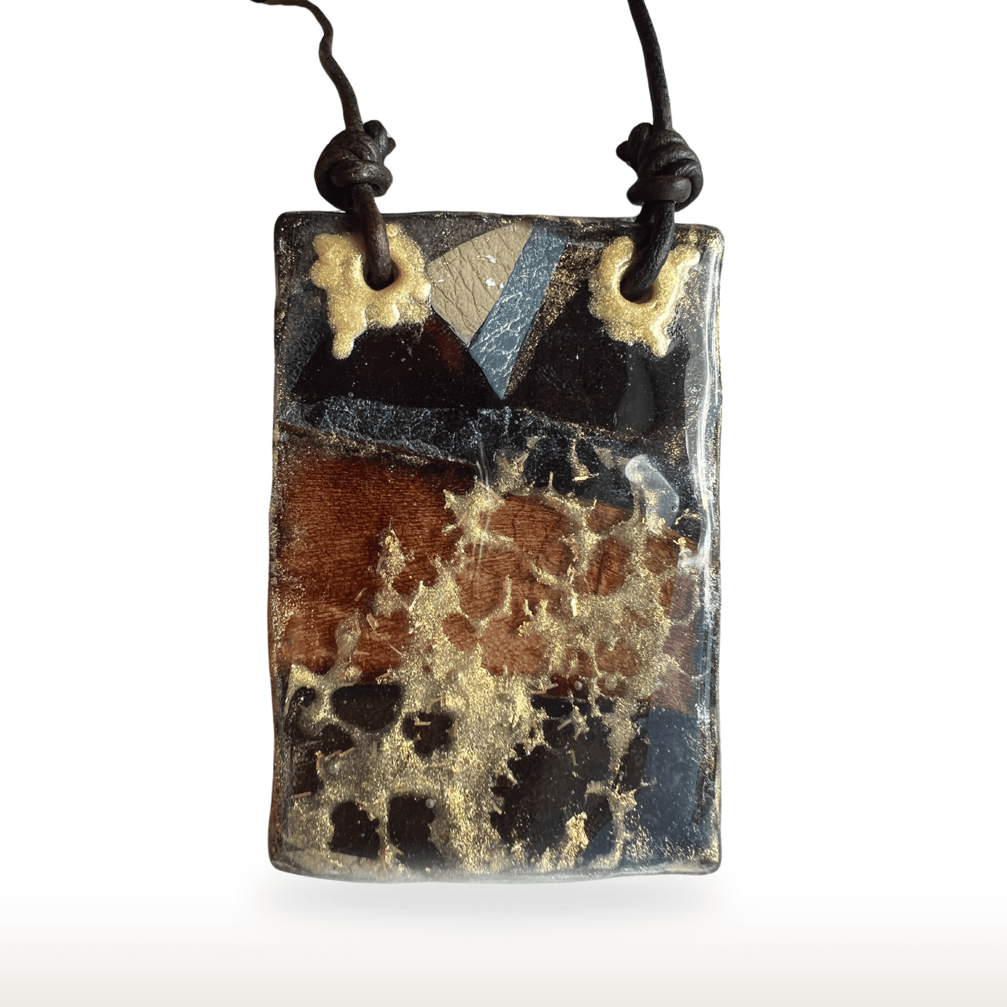 Abstract UV Resin Square Necklace Leather Cord - DivineGemCat