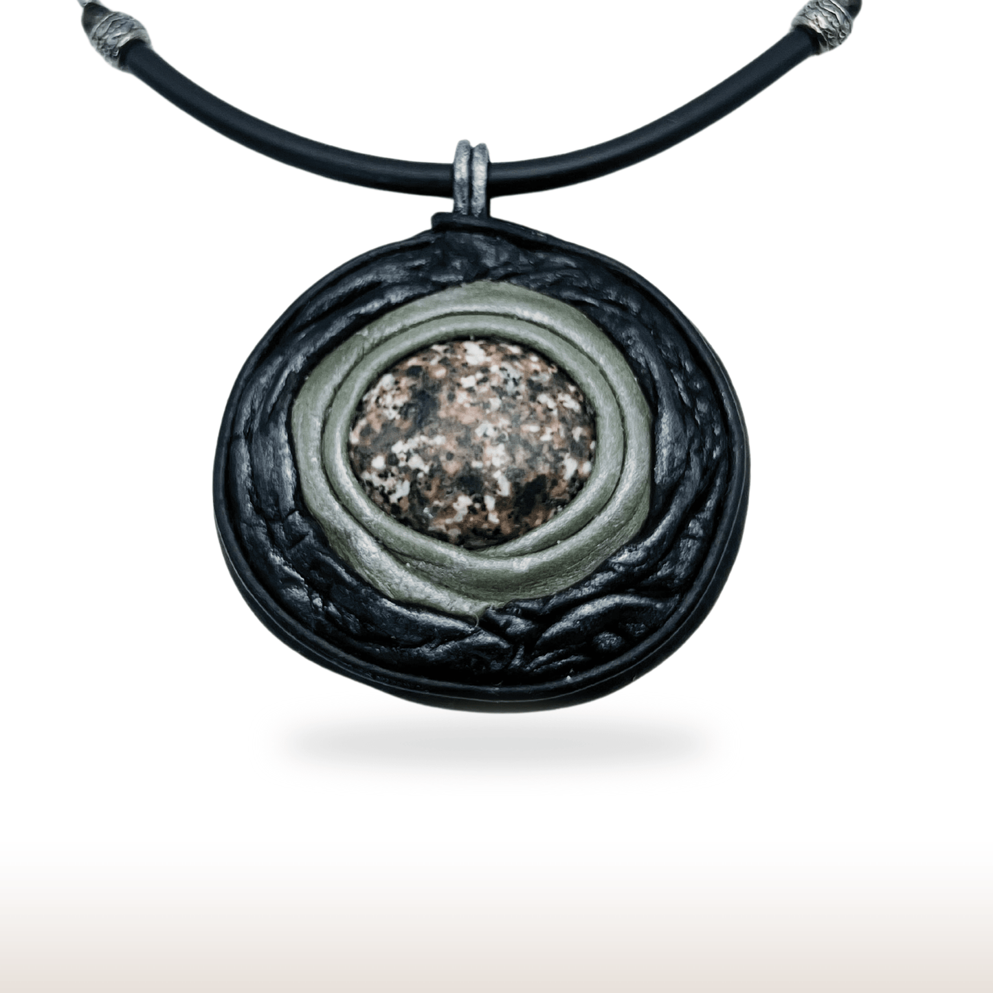 Leather Pendant with Natural Stone on Silicone Cord with Unakite Beads - DivineGemCat