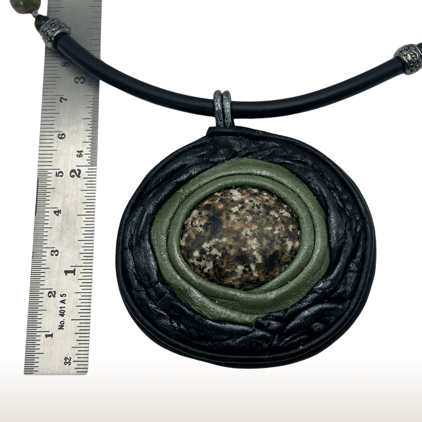 Leather Pendant with Natural Stone on Silicone Cord with Unakite Beads - DivineGemCat