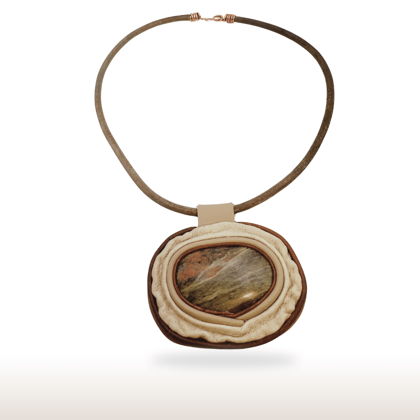 Unakite leather Necklace - DivineGemCat
