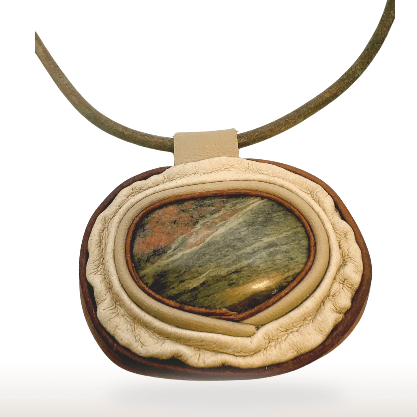 Unakite leather Necklace - DivineGemCat
