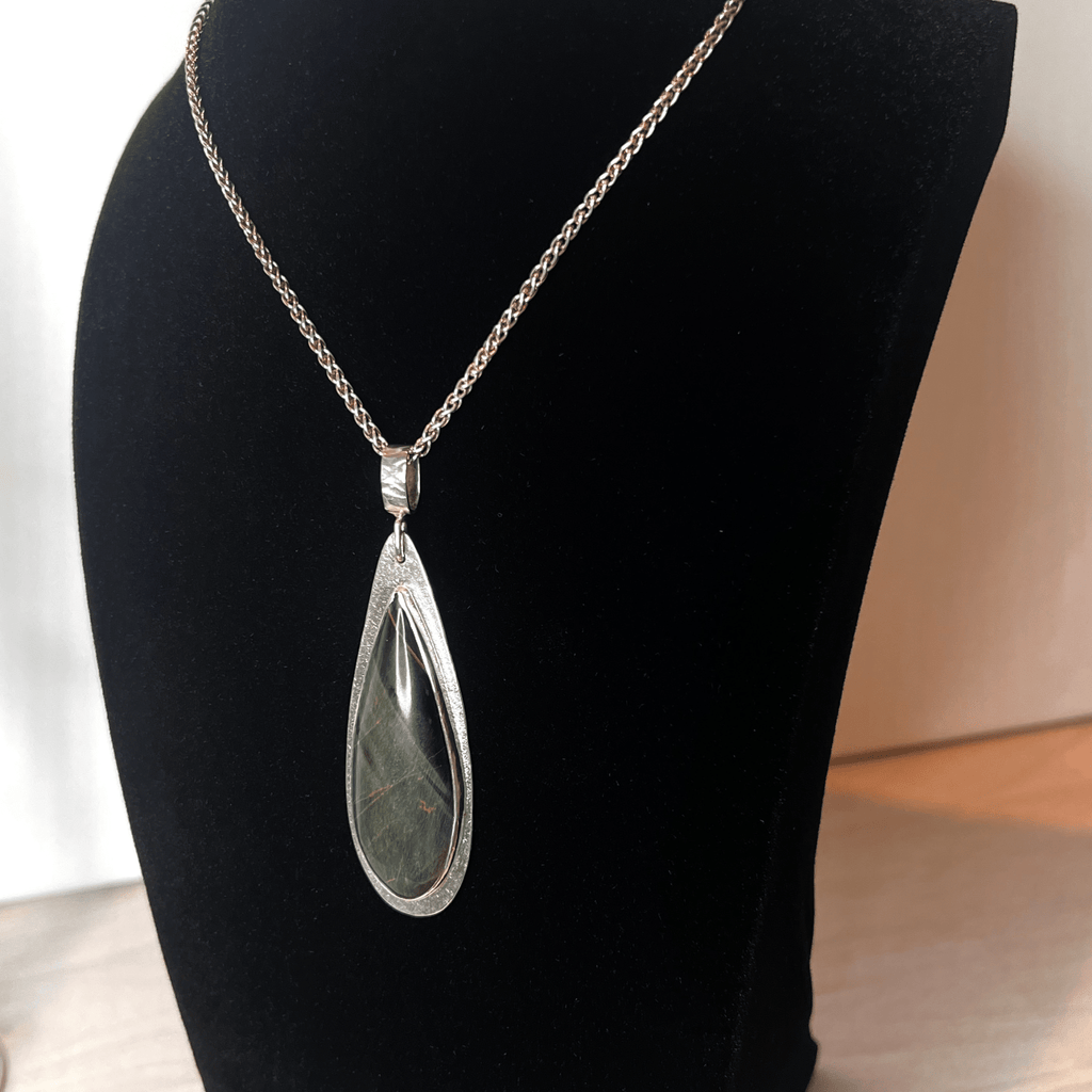Blue Tiger Eye Pendant in Sterling Silver – Statement Pendant - DivineGemCat