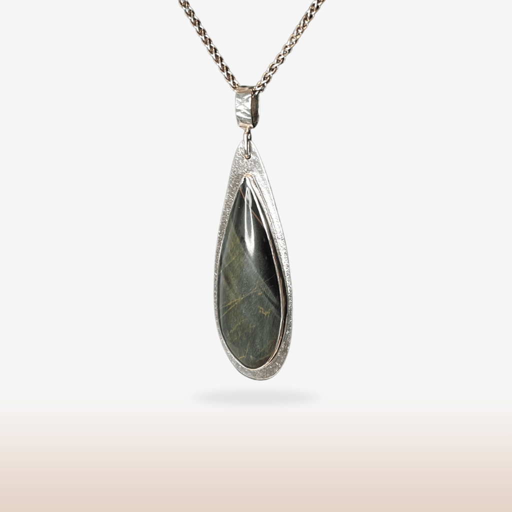 Blue Tiger Eye Pendant in Sterling Silver – Statement Pendant - DivineGemCat