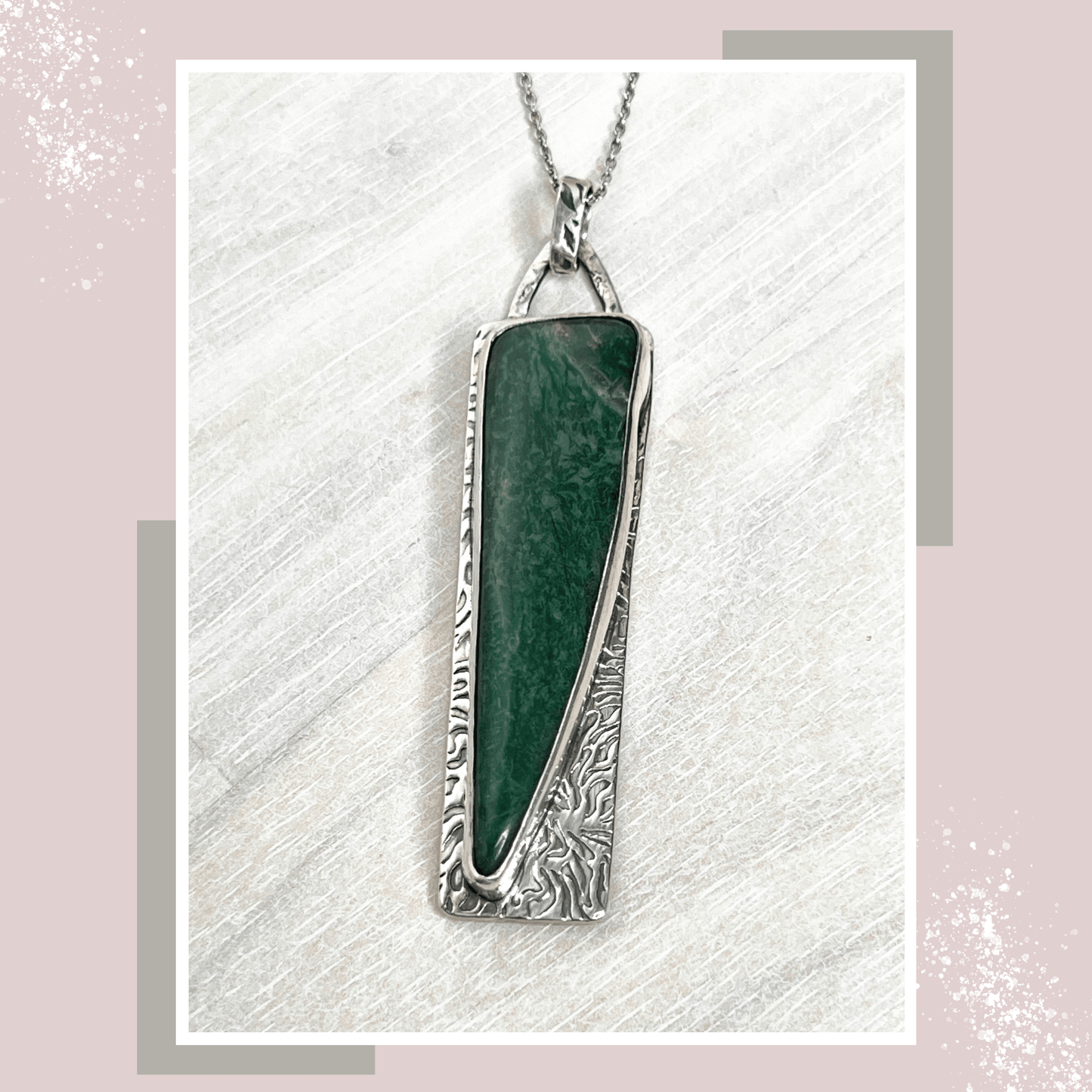 Forest Green Semi - Precious Stone Pendant in Oxidized Sterling Silver - DivineGemCat