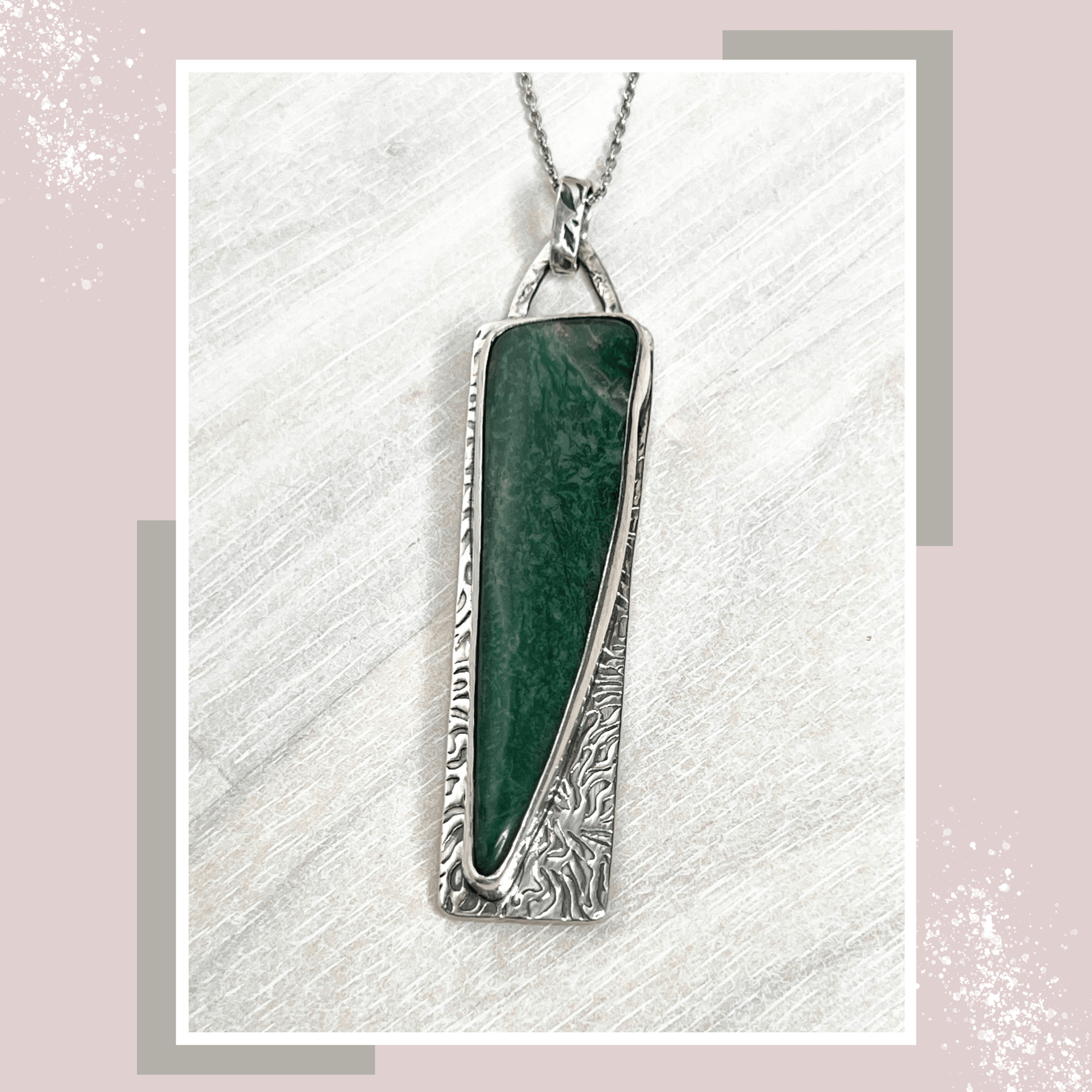 Forest Green Semi - Precious Stone Pendant in Oxidized Sterling Silver - DivineGemCat