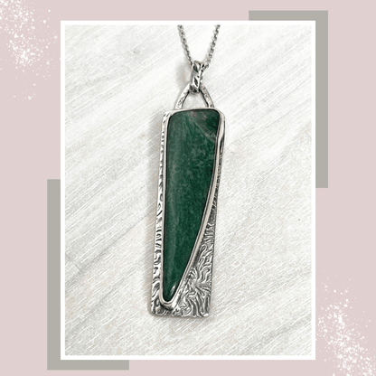 Forest Green Semi - Precious Stone Pendant in Oxidized Sterling Silver - DivineGemCat