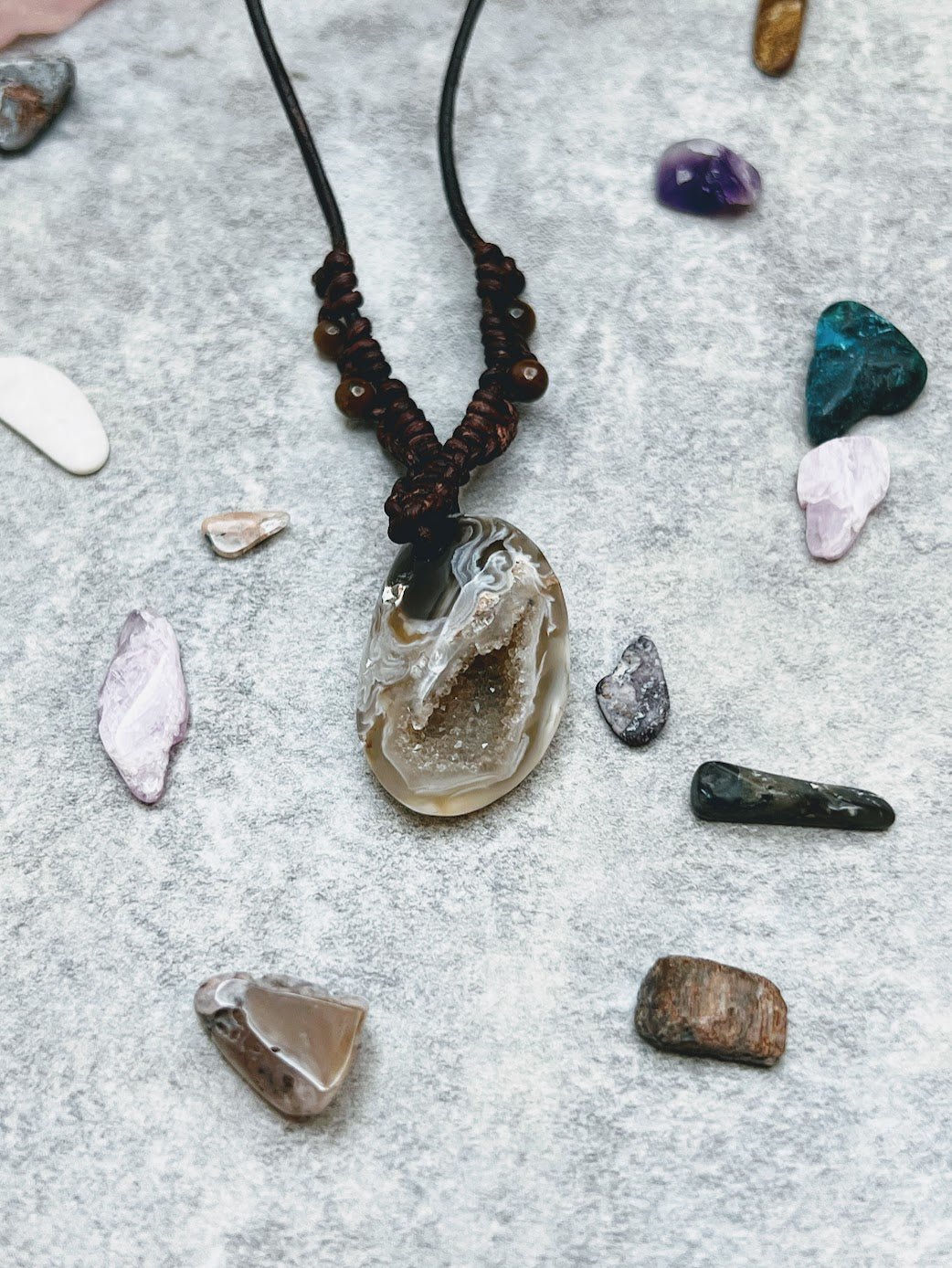 Druzy Agate Leather jewelry - DivineGemCat
