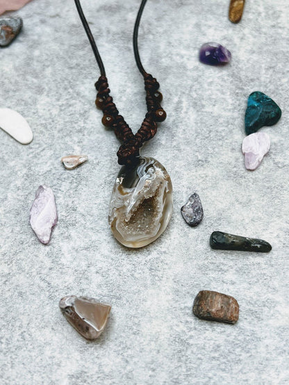 Druzy Agate Leather jewelry - DivineGemCat