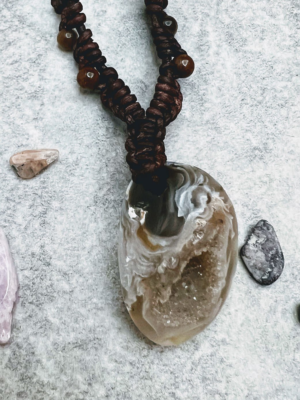 Druzy Agate Leather jewelry - DivineGemCat
