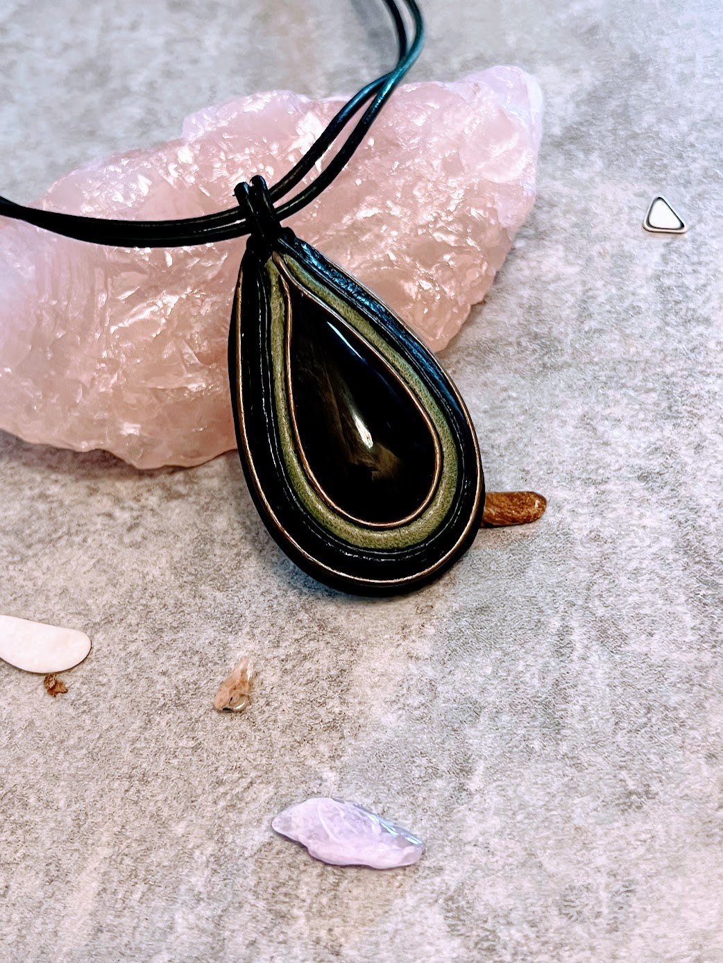 Golden sheen obsidian leather necklace.
