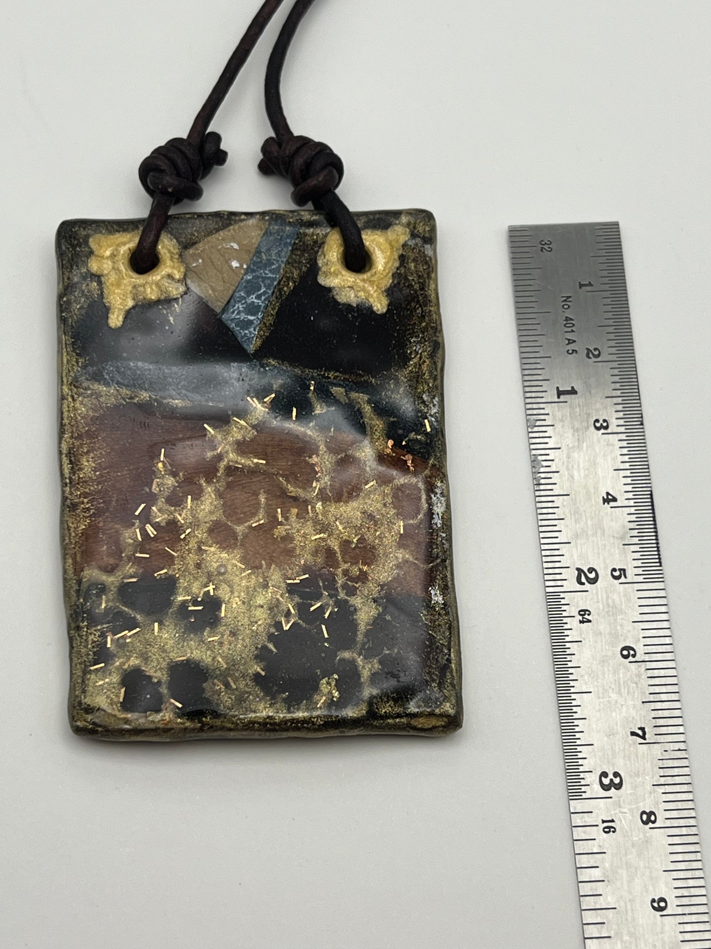 Abstract UV Resin Square Necklace Leather Cord