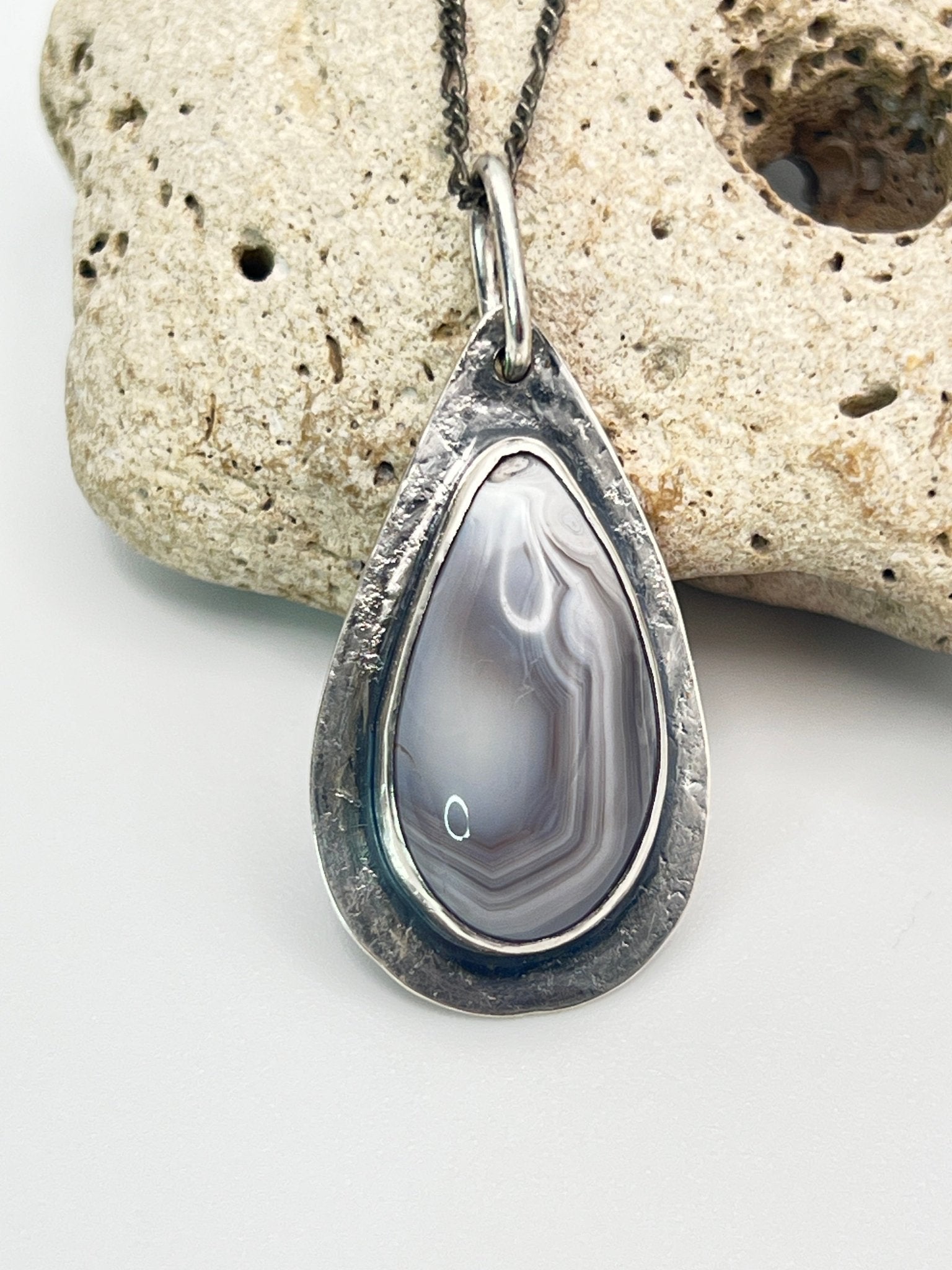 Artisan Crafted in Stirling Silver Natural Agate Gemstone Pendant - DivineGemCat