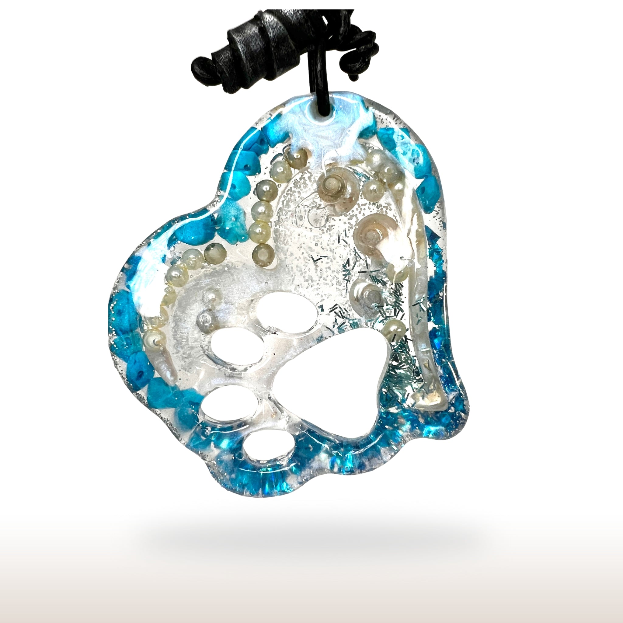 Heart Shape UV Resin Paw Cutout Keychain with Beads and Sparkle - DivineGemCat
