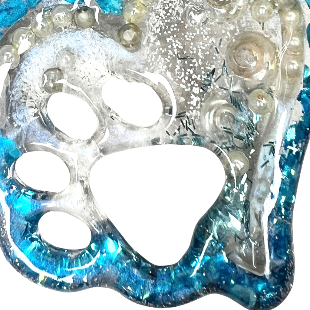 Heart Shape UV Resin Paw Cutout Keychain with Beads and Sparkle - DivineGemCat