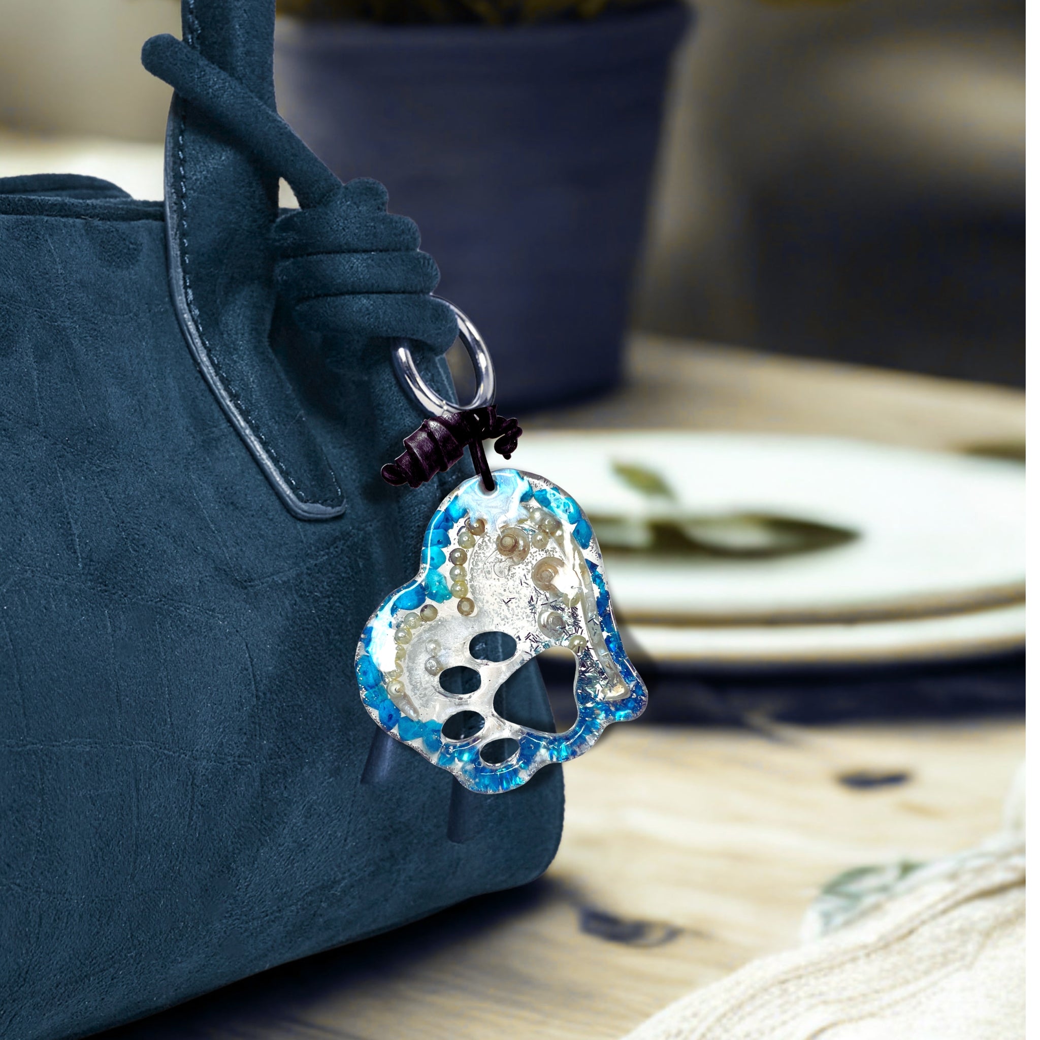 Heart Shape UV Resin Paw Cutout Keychain with Beads and Sparkle - DivineGemCat