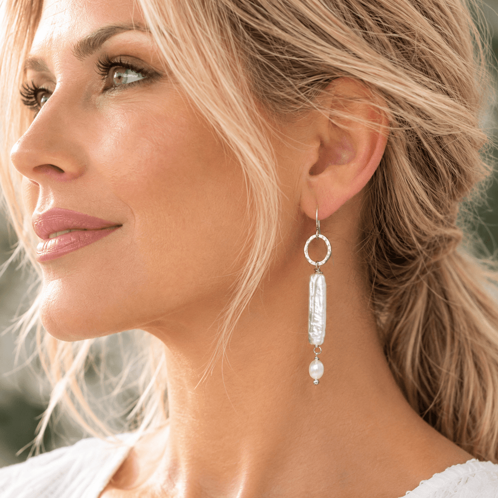 Handcrafted Long Pearl Drop Earrings with Sterling Silver Links - DivineGemCat
