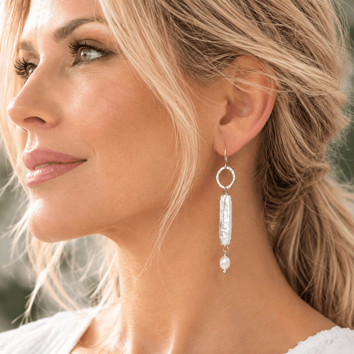 Handcrafted Long Pearl Drop Earrings with Sterling Silver Links - DivineGemCat