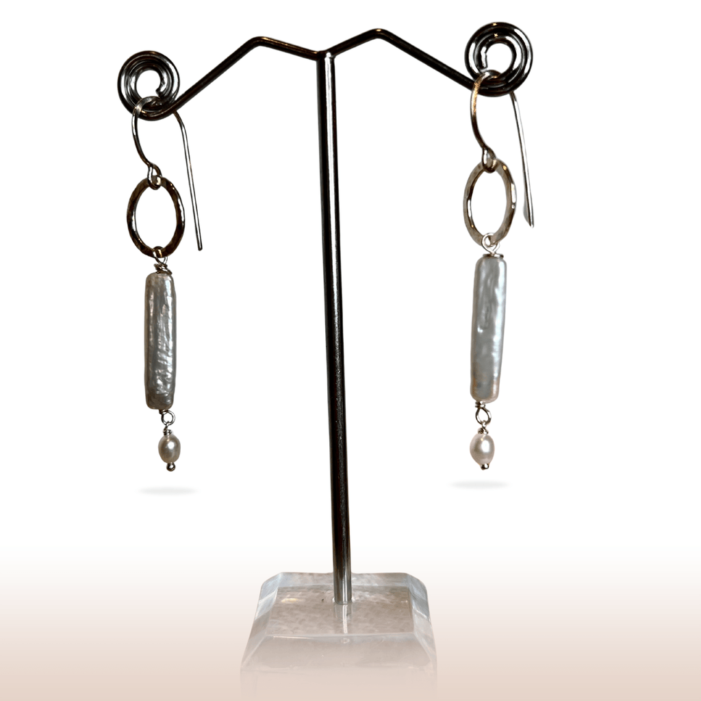 Handcrafted Long Pearl Drop Earrings with Sterling Silver Links - DivineGemCat