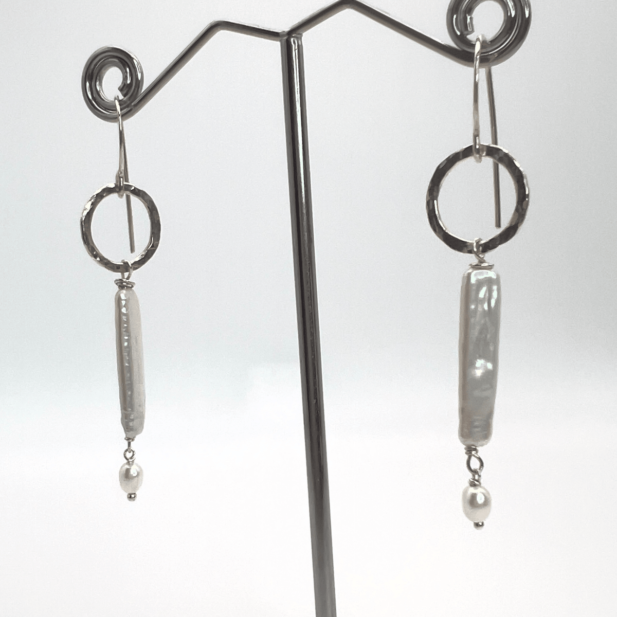 Handcrafted Long Pearl Drop Earrings with Sterling Silver Links - DivineGemCat