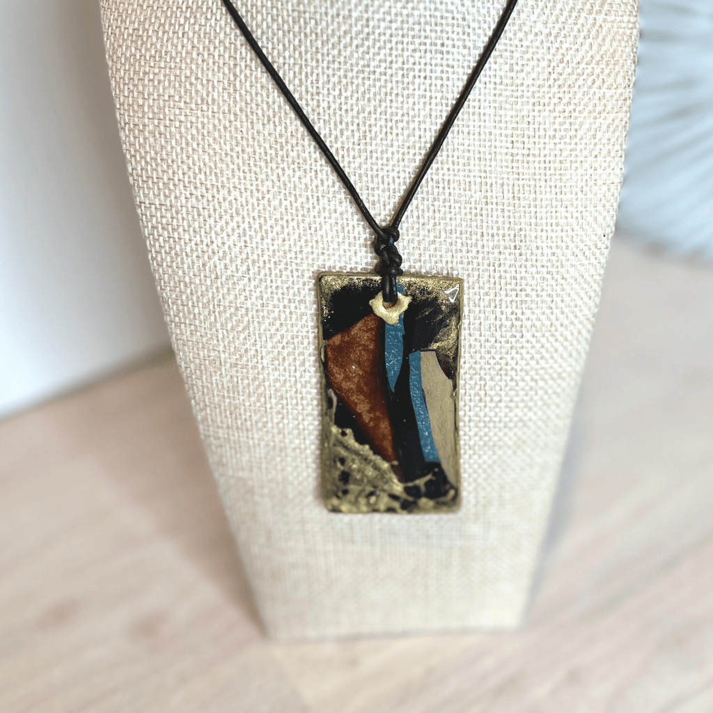 Lightweight Resin Statement Pendant on Leather Base – Adjustable Leather Cord Necklace - DivineGemCat