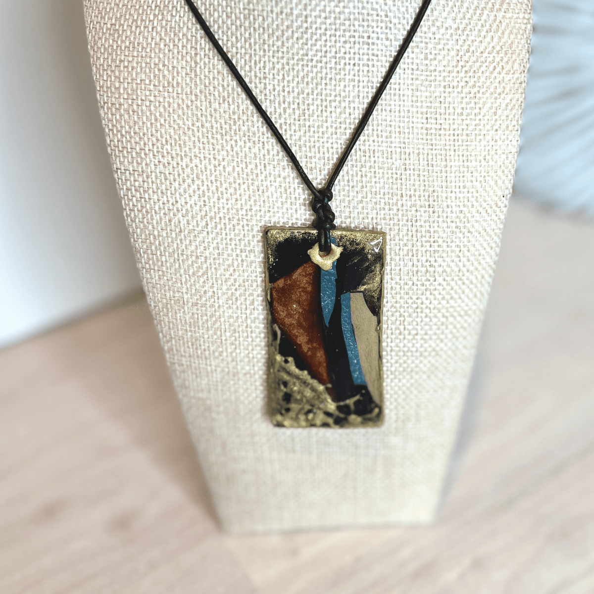Lightweight Resin Statement Pendant on Leather Base – Adjustable Leather Cord Necklace - DivineGemCat