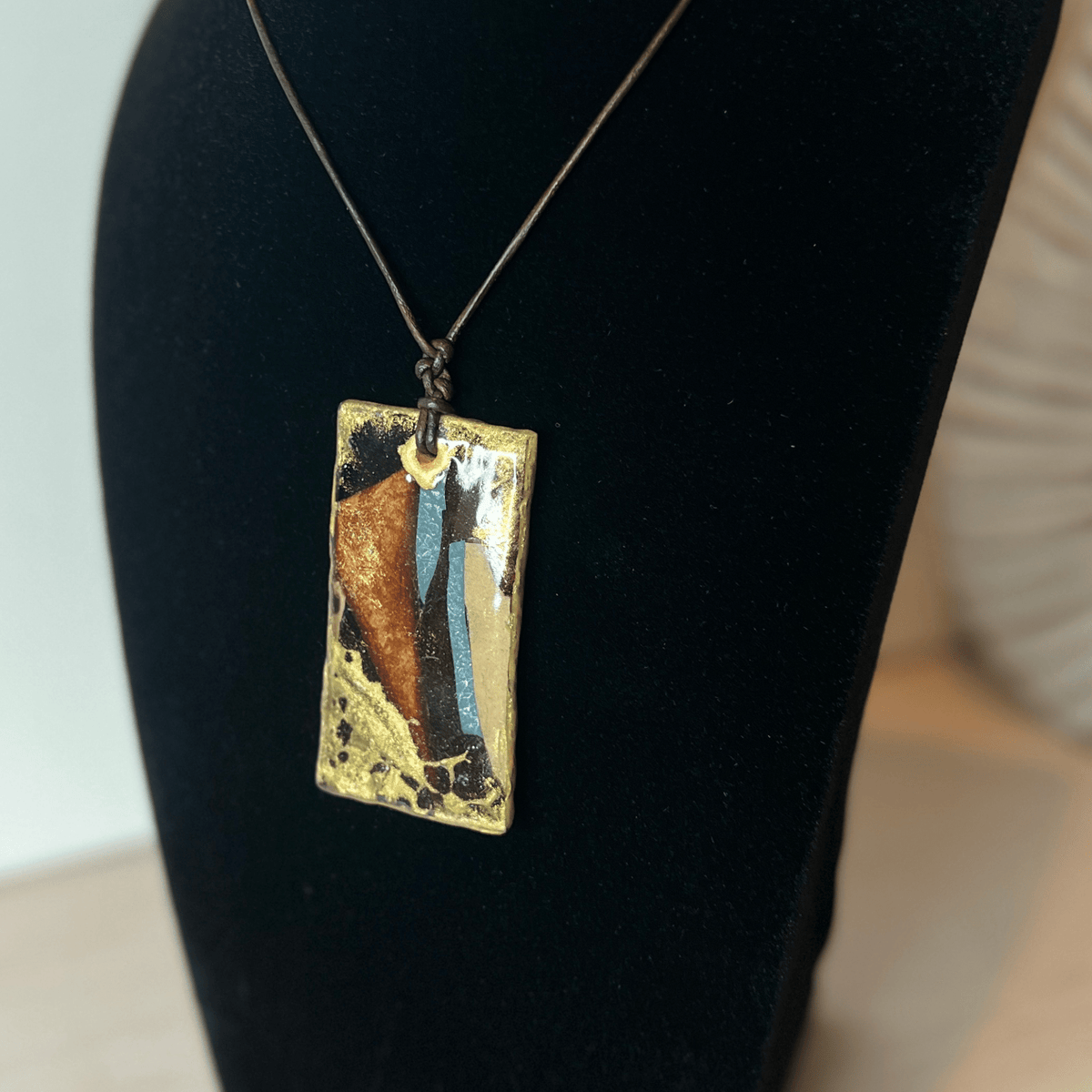 Lightweight Resin Statement Pendant on Leather Base – Adjustable Leather Cord Necklace - DivineGemCat