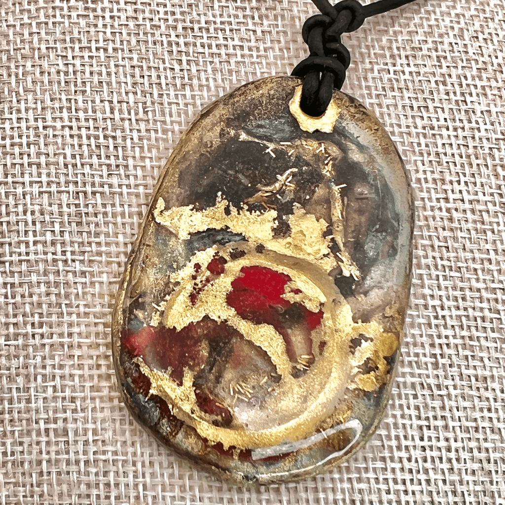 Handcrafted UV Resin Necklace with Cosmic 3D Effect on Leather Cord - DivineGemCat