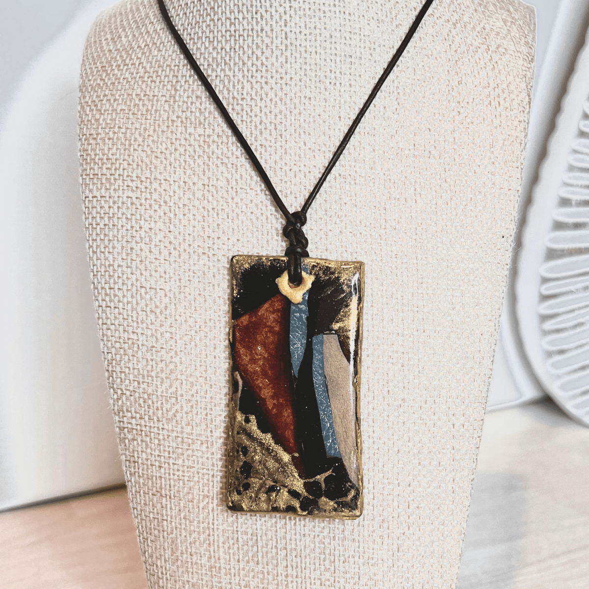 Lightweight Resin Statement Pendant on Leather Base – Adjustable Leather Cord Necklace - DivineGemCat